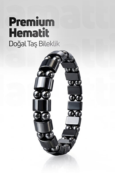 Taşmir Premium Siyah Hematit Doğal Taş Çift Sıra Küreli Model Erkek Bileklik