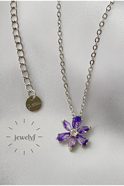 Jewelyf Mor Lotus Çiçek Kolye Kamelya Çiçeği Lotus Çiçeği Kolye Zirkon Gümüş ...