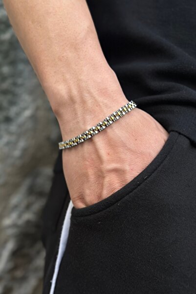 Men's Block Chain Steel Bracelet /Silver-Gold Color