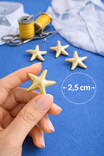 beyna aksesuar YILDIZ METAL DÜĞME 2,5 CM GOLD KAPLAMALI 1 PAKET 5 ADET