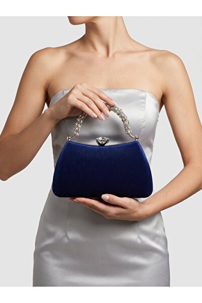 Biçanta Ειδική σχεδίαση Navy Blue Color Glitter Σατέν Λαβή Γυναικεία Βραδινή ...