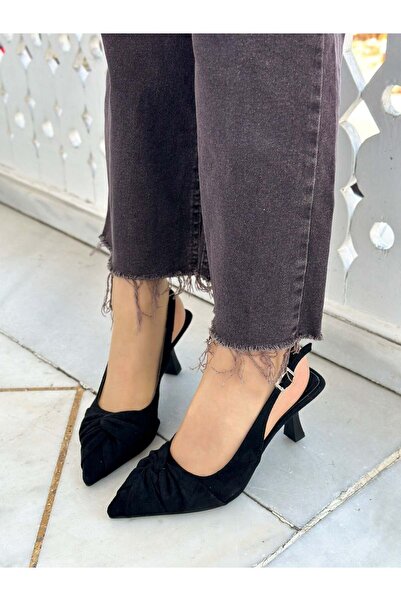 ERVANIN BUTİĞİ Black Suede (Bow) Bow Detail Women's Stiletto