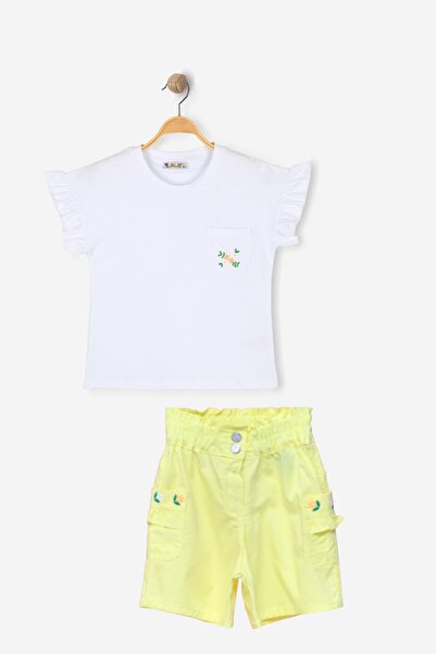 ALG Girls' Shorts Set - Flower Embroidered Ruffle Sleeves with Elastic Waist ...