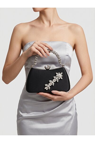 Biçanta Ειδική σχεδίαση Μαύρο Χρώμα Σατέν Ασημί Κρυστάλλινο Γυναικείο Βραδινό...