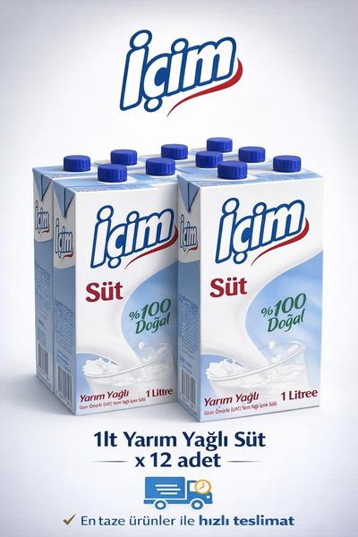İçim 1lt Yarım Yağlı Süt 12li