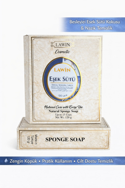 LAWİN Eşek Sütü Özlü Doğal Süngerli Sabun – Banyo Süngeri Lif, Peeling Etkili...