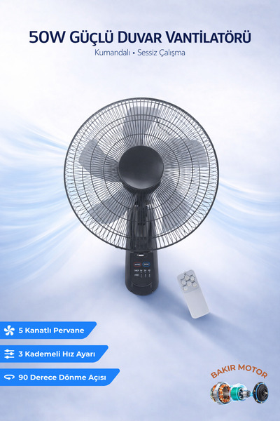homenter Duvar Vantilatörü 50 Watt Kumandalı