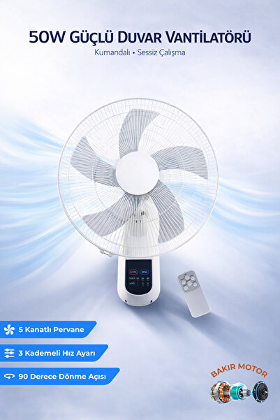 homenter Duvar Vantilatörü 50 Watt Kumandalı