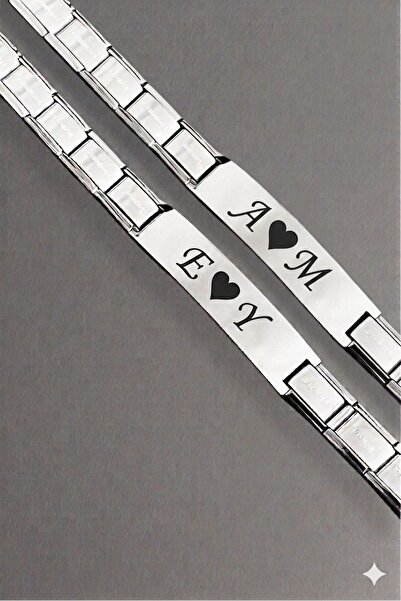 Vamoria İtalyan Charm Plakalı Çelik Bileklik İsme Özel Harfli İsimli Göz Laze...