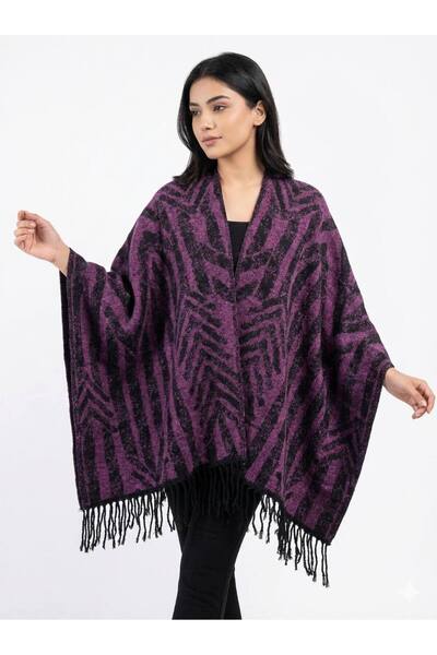 ALDAIYR Kadın Kışlık Çift Taraflı Panço Omuz 140x140