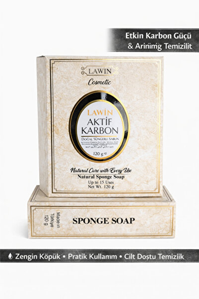 LAWİN Activated Carbon Natural Sponge Soap – Bath Sponge, Exfoliating Effect,...