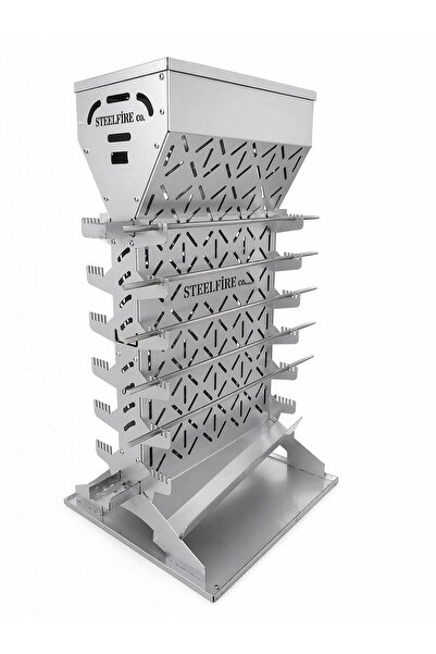 STEELFIRE Dikey Mangal – 12’li Kapasiteli Profesyonel Mangal Şişlik Tutucu