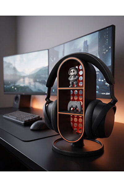 Elana Design Raflı Gamer Kulaklık Standı & Masa Üstü Organizer – (1 Adet Mini...