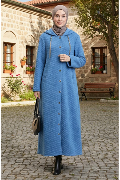 sefamerve Καπιτονέ παλτό με κουκούλα με λεπτομέρεια αλυσίδας 0216-02 Indigo