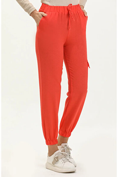 sefamerve Πορτοκαλί 1147-01 Μοντέλο ελαστικό παντελόνι Cargo στη μέση