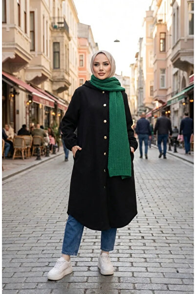 sefamerve Καπάκι με κουμπιά μπροστά με κουκούλα 0188-01 Μαύρο