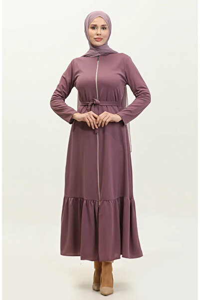 sefamerve Abaya cu curea plisată 0703-02 Liliac