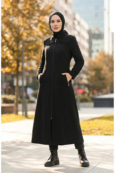 sefamerve Μαύρο παλτό Stash - Φερμουάρ, Μοντέλο 612940 -01