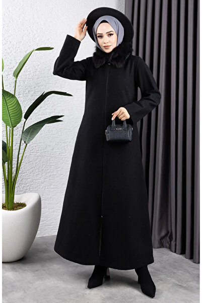 sefamerve Γούνινο γιακά Cashmere - 2060-01 Μαύρο Παλτό