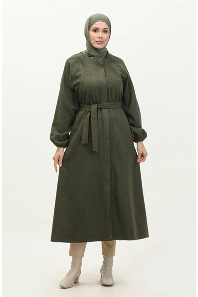 sefamerve Khaki Stamp Coat - Hidden Button, Model 3200-05