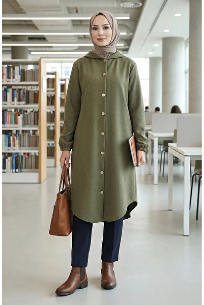 sefamerve Καπάκι με κουμπιά μπροστά με κουκούλα 0188-04 Χακί Πράσινο