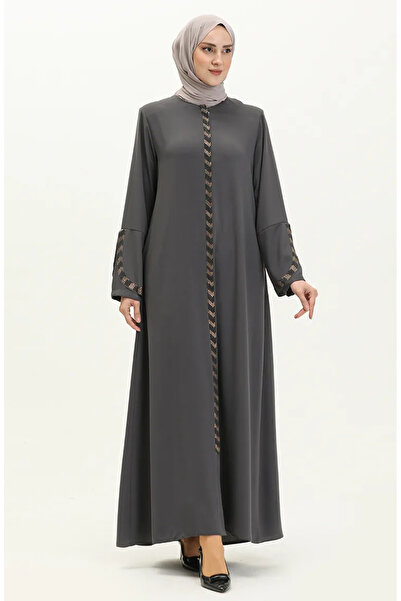 sefamerve Γκρι Plus Size Ferace με φερμουάρ - 5032-06