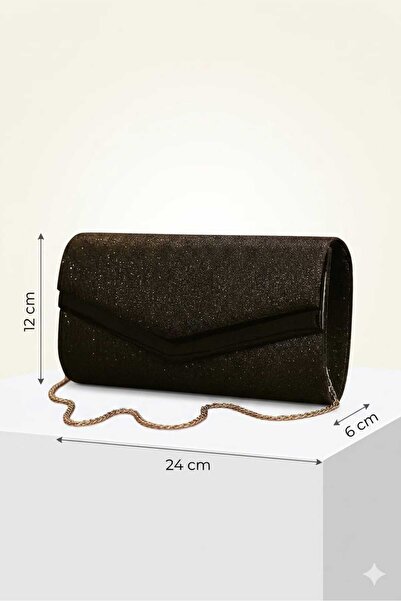ZİVORA Μαύρη με ρέλι Glittery Envelope Model Γυναικεία τσάντα ώμου