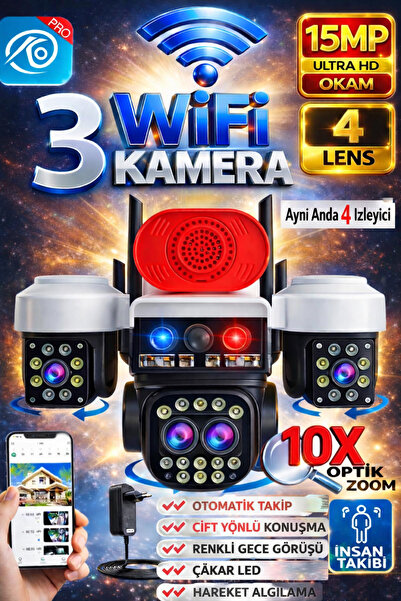 TRCharger 4 Kameralı 12MP WiFi Güvenlik Kamerası – Çift Yönlü Ses, Kişi Algıl...