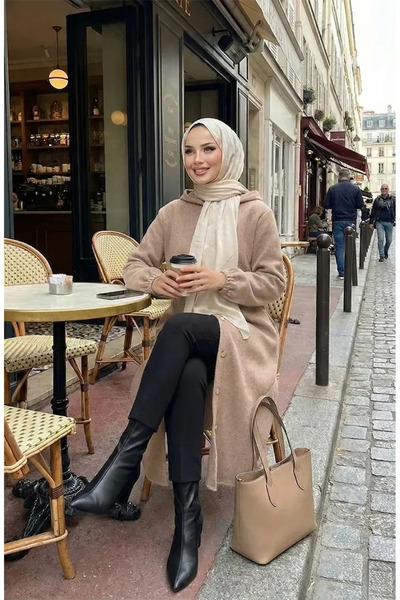 sefamerve Καπάκι με κουμπιά μπροστά με κουκούλα 0188-03 Βιζόν