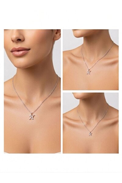 RozeJewelry Taşlı Işıltılı H Harfi Zarif Kolye