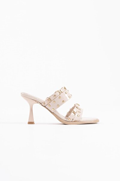 HERA SHOES Γυναικείες παντόφλες με τακούνι μπεζ TR02MY03B