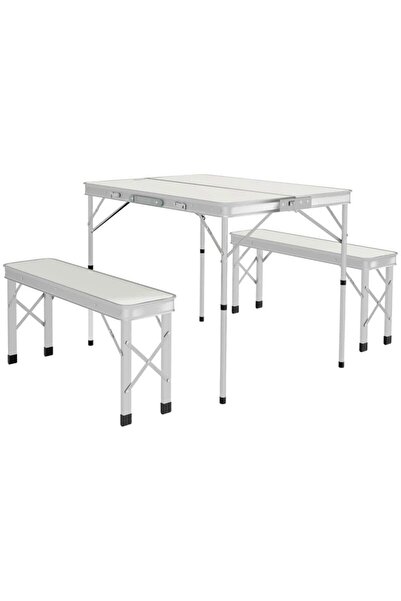 Mercaton Set mobilier gradina/camping, pliabil, 1 masa, 2 banci, MDF si alumi...