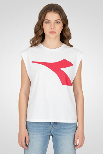 Diadora Kids Girl Cap Sleeve Brand Logo Top, White
