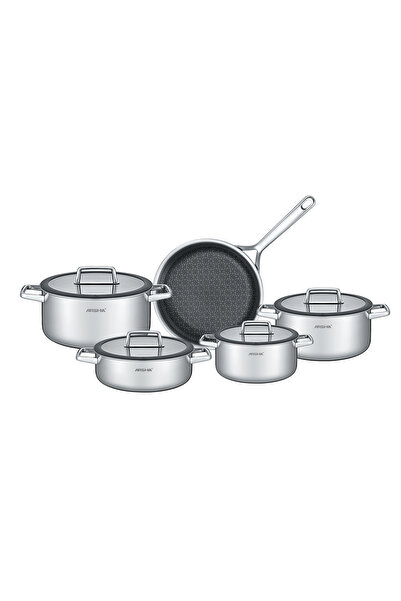 Arshia 9-Piece Stainless Steel Cookware Set | Non-Stick | 3-Ply Base | Induct...
