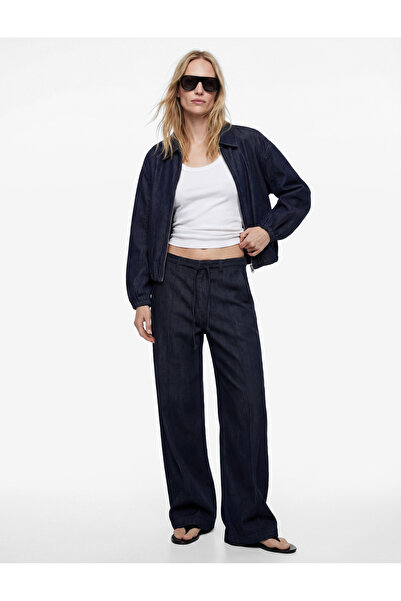 Koton Τζιν παντελόνι με χαλαρή εφαρμογή, ψηλόμεσο, με κορδόνια και φαρδιά μπα...