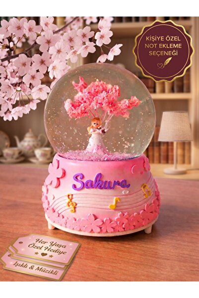 Rüya Kıyısı Sakura Ağacı Altında Keman Çalan Kadın Otomatik Püskürtmeli Işıkl...