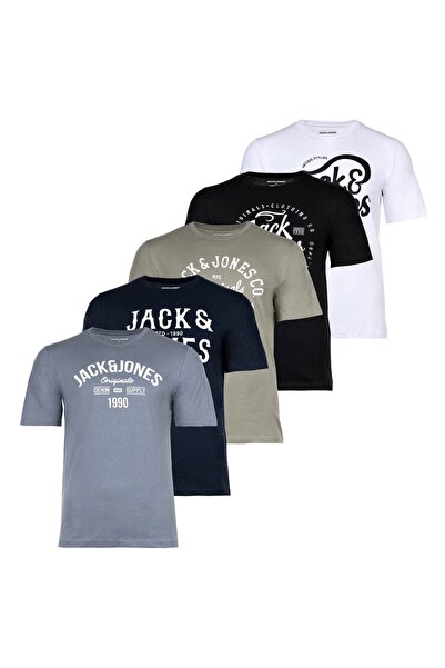 Jack & Jones JACK&JONES Herren T-Shirt, 5er-Pack - JJLEOGRA TEE CREW NECK, Ku...