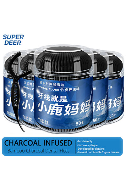 Choice 50Pcs Fawnmum Dental Cleaning Bamboo Charcoal Dental Floss Picks Barre...