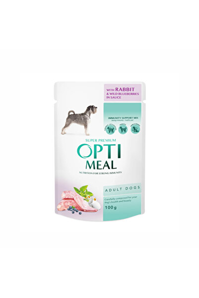 OptiMeal Hrană umedă pentru câini adulți, cu iepure și afine în sos 12x0.1 kg