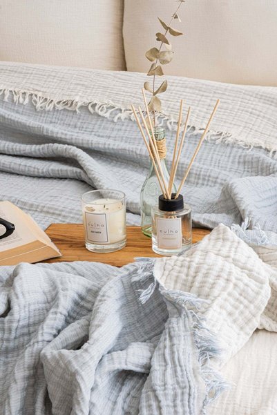 Çulha Double Bedspread 100% Cotton Muslin 210X230 cm Carla Blue
