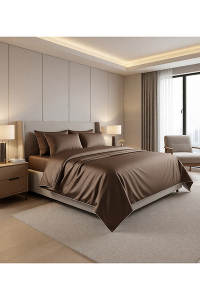 METİNEV Brown Cotton Satin Double Duvet Cover Set