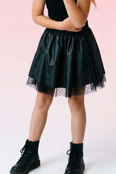 Breeze Δερμάτινη φούστα από μαύρη τούλι για κορίτσι 8-12 ετών - Ελαστική μέση