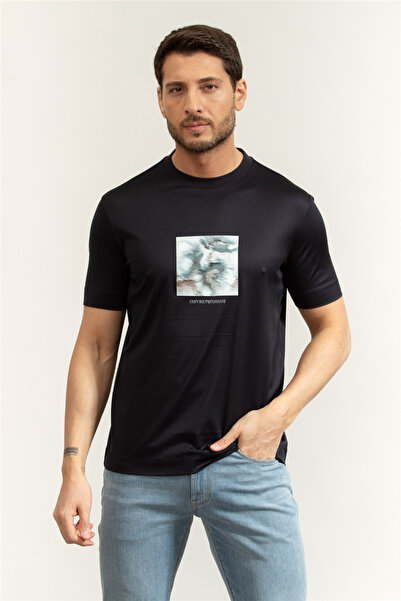 Emporio Armani Erkek Bisiklet Yaka Regular Fit Kısa Kol Pamuk Karışım Laciver...