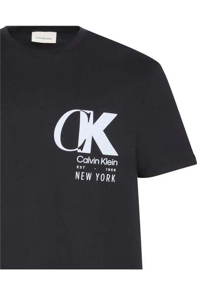 Calvin Klein Ss 20S Eu Ck Overlap Graphic Tee Erkek Bisiklet Yaka T-Shirt Siyah
