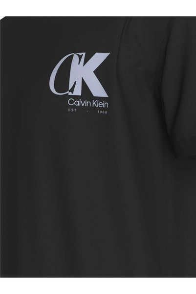 Calvin Klein Ss 20S Eu Ck Overlap Graphic Tee Erkek Bisiklet Yaka T-Shirt Siyah