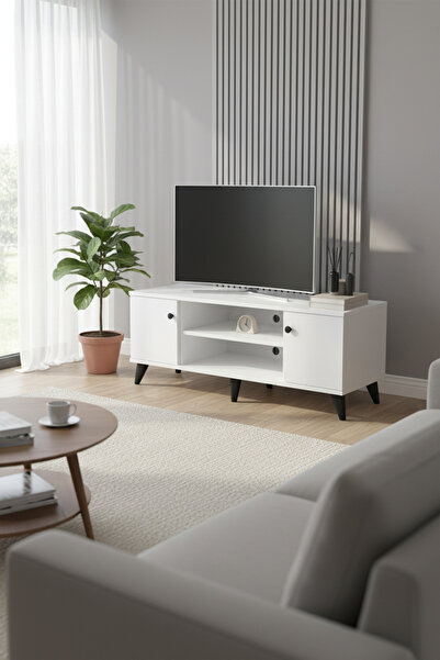 Dienni Simple Tv Ünitesi 3 Raflı 2 Kapaklı 120x44x48 BEYAZ