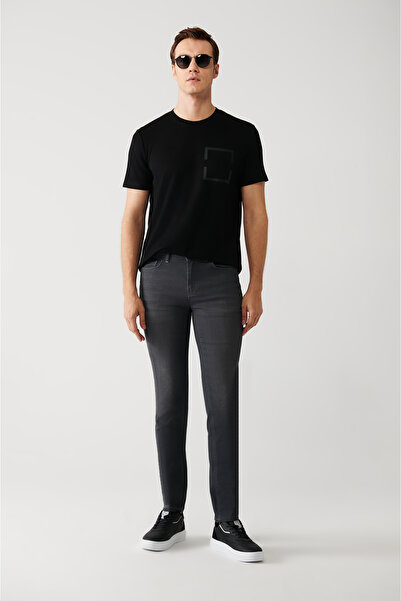 Avva Anthrazitfarbene, gewaschene, beschichtete Jeanshose für Herren B 003516