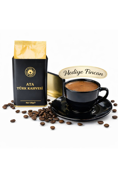 ATA TÜRKKAHVESİ 1 Adet Hediye Siyah Türk Kahvesi Fincan Takımı + 125g. Ata Tü...