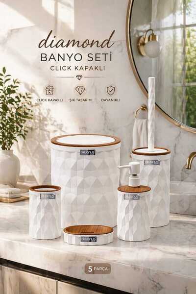 Okyanus Home Set de baie din 5 piese cu capac alb din lemn