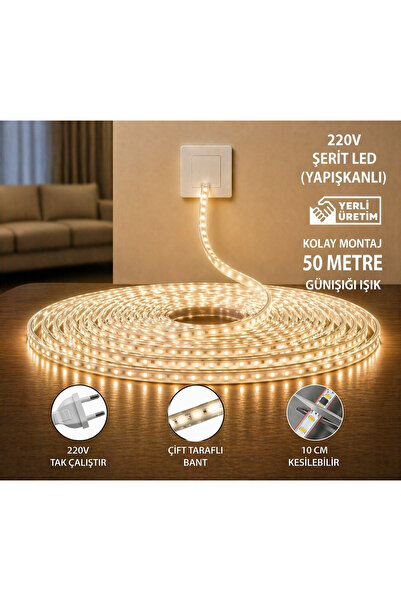 BRK LİGHTİNG 50 Metre Günışığı 3 Çipli Şerit Led Hortum Led Aydınlatma Dış Me...